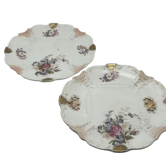 Mignon Z.S. & Co. Bavaria Decorative Floral Design 2 Plate Set Germany Used - Picture 1 of 5